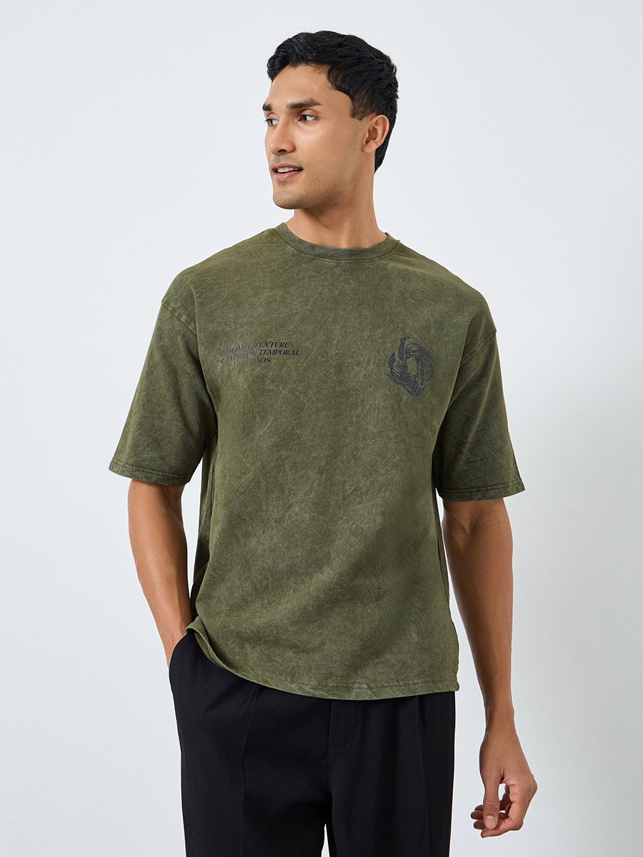Men Oversized Washed Printed T-Shirt