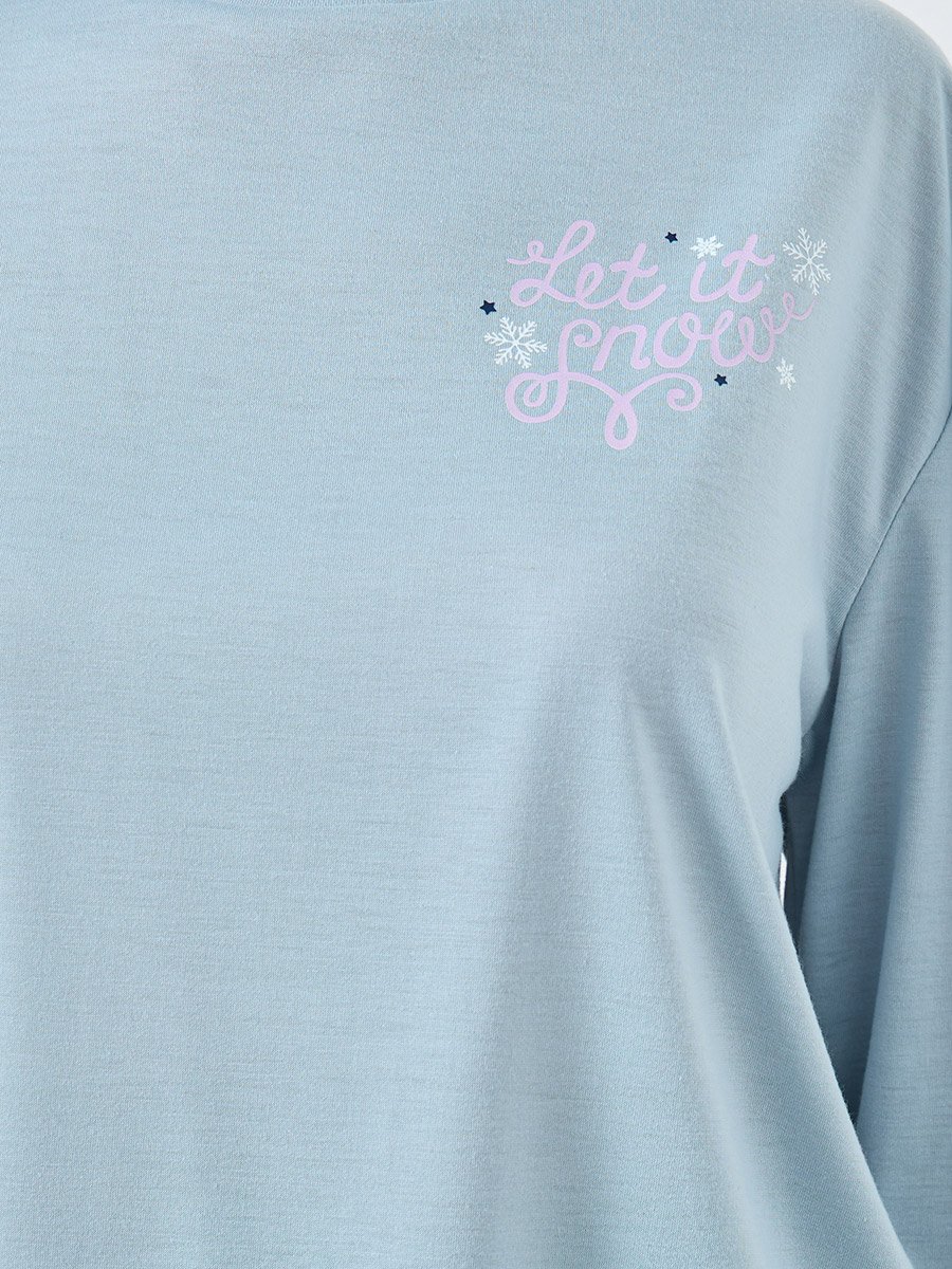 Slogan Long Sleeve T-Shirt and Winter Print Cuffed Pyjama Set