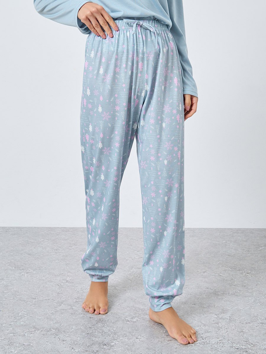 Slogan Long Sleeve T-Shirt and Winter Print Cuffed Pyjama Set