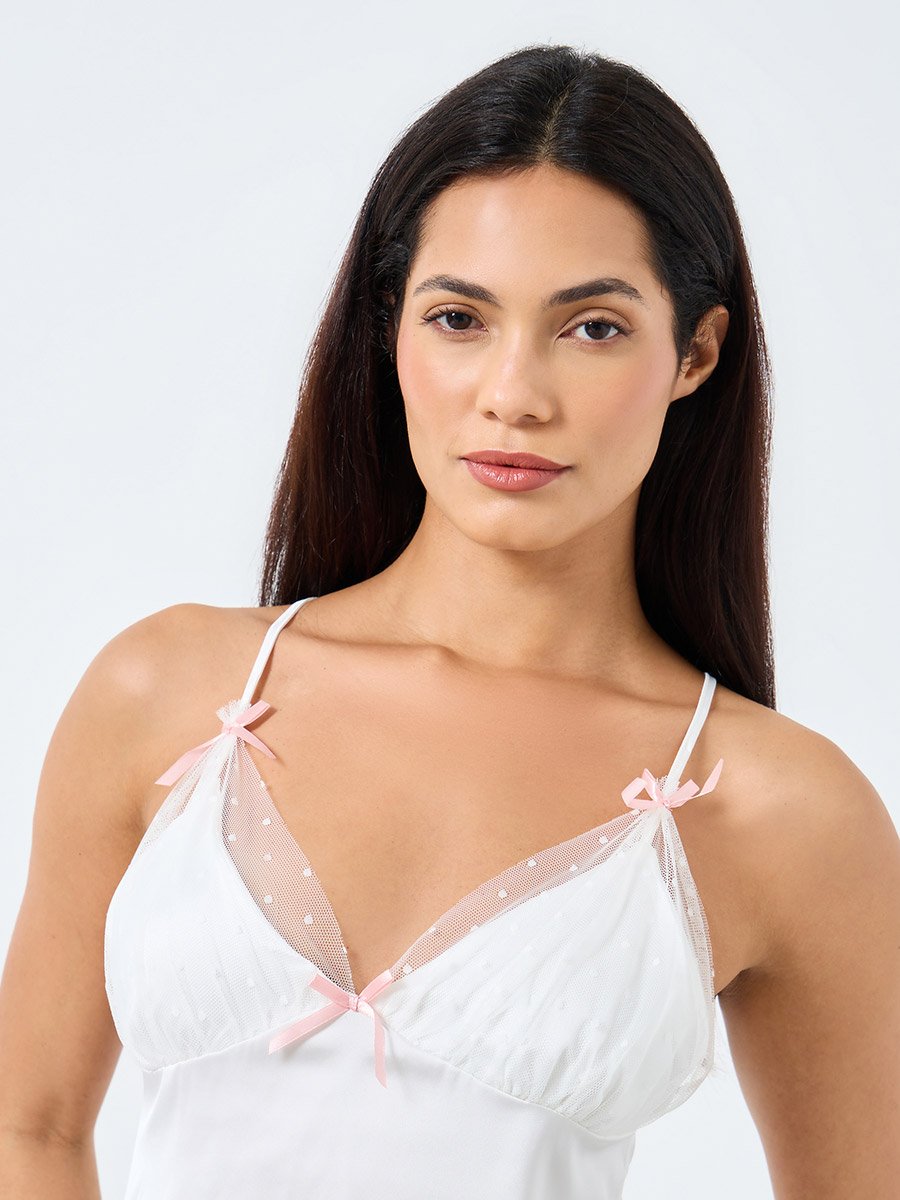 Mesh Insert Bow Detail Slip Dress