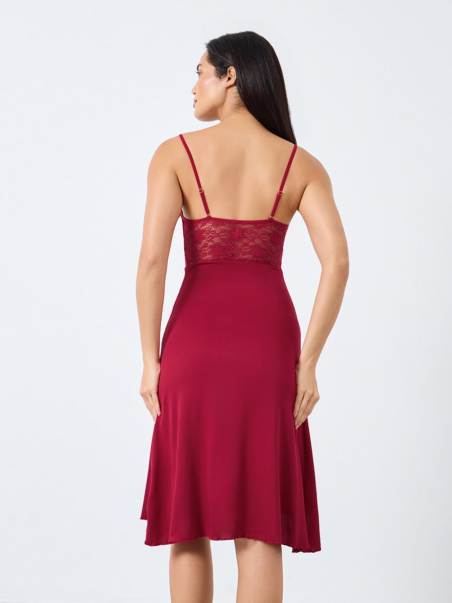 Lace Cup Bow Detail Slit Cut Slip Dress