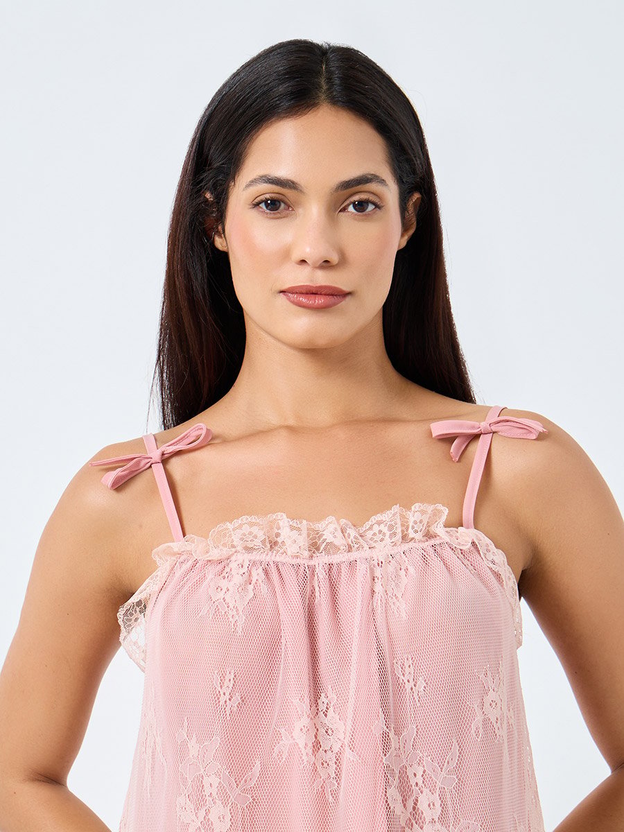 Ruffle Lace Overlay Slip Dress