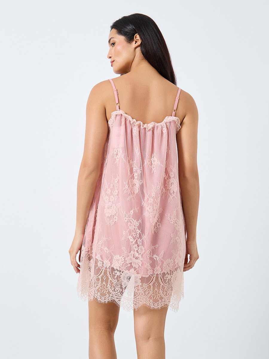chinese dress ladies Lace Overlay Slip Dress With Floral Embroidery – MISSTT main image 1