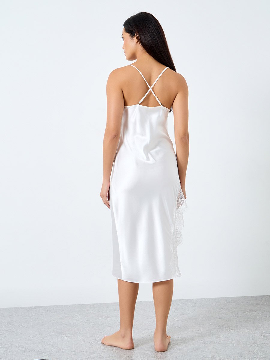 White Side Lace Insert Slip Dress