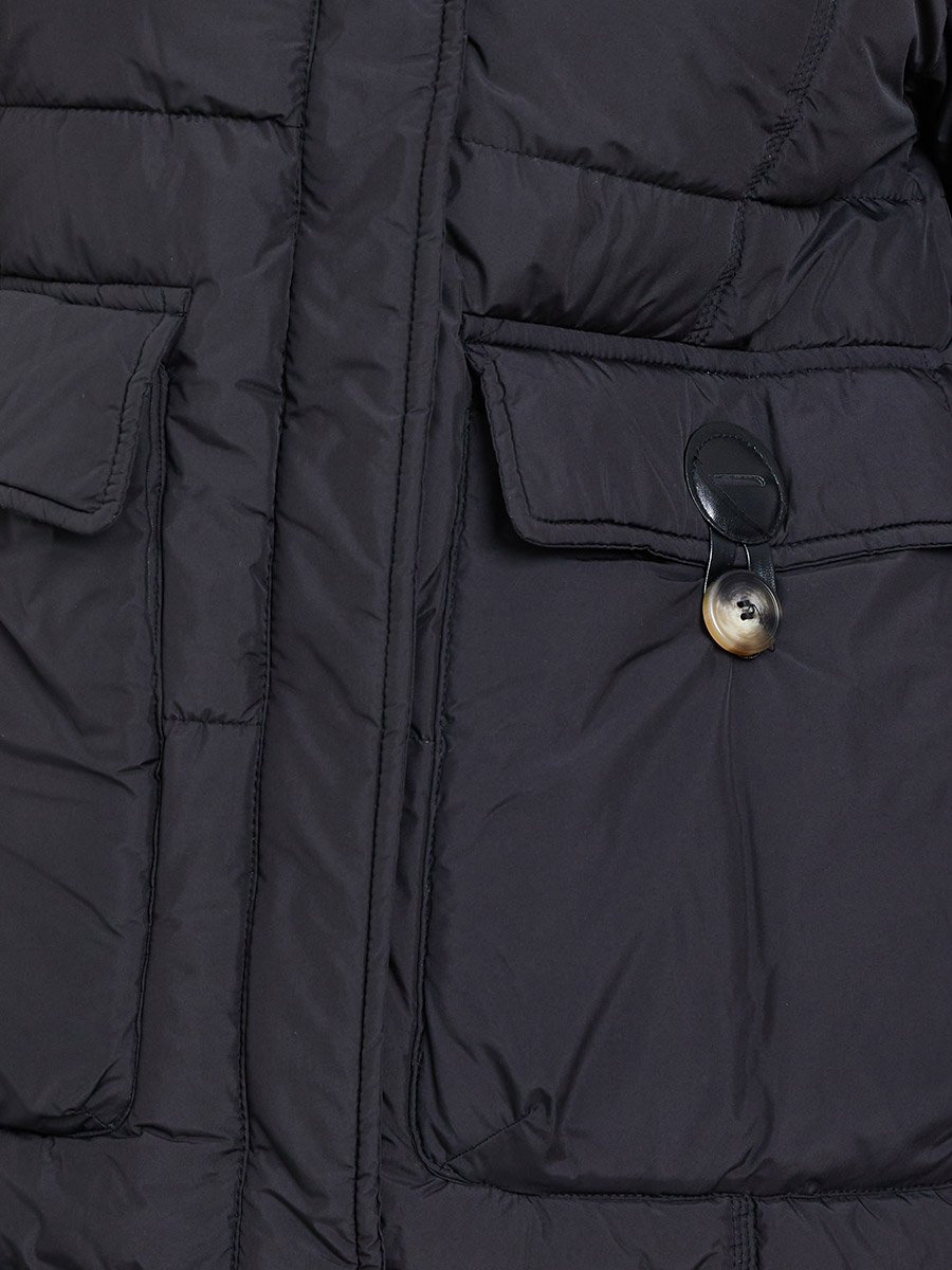 Black Longline Padded Coat with Faux Fur Lining