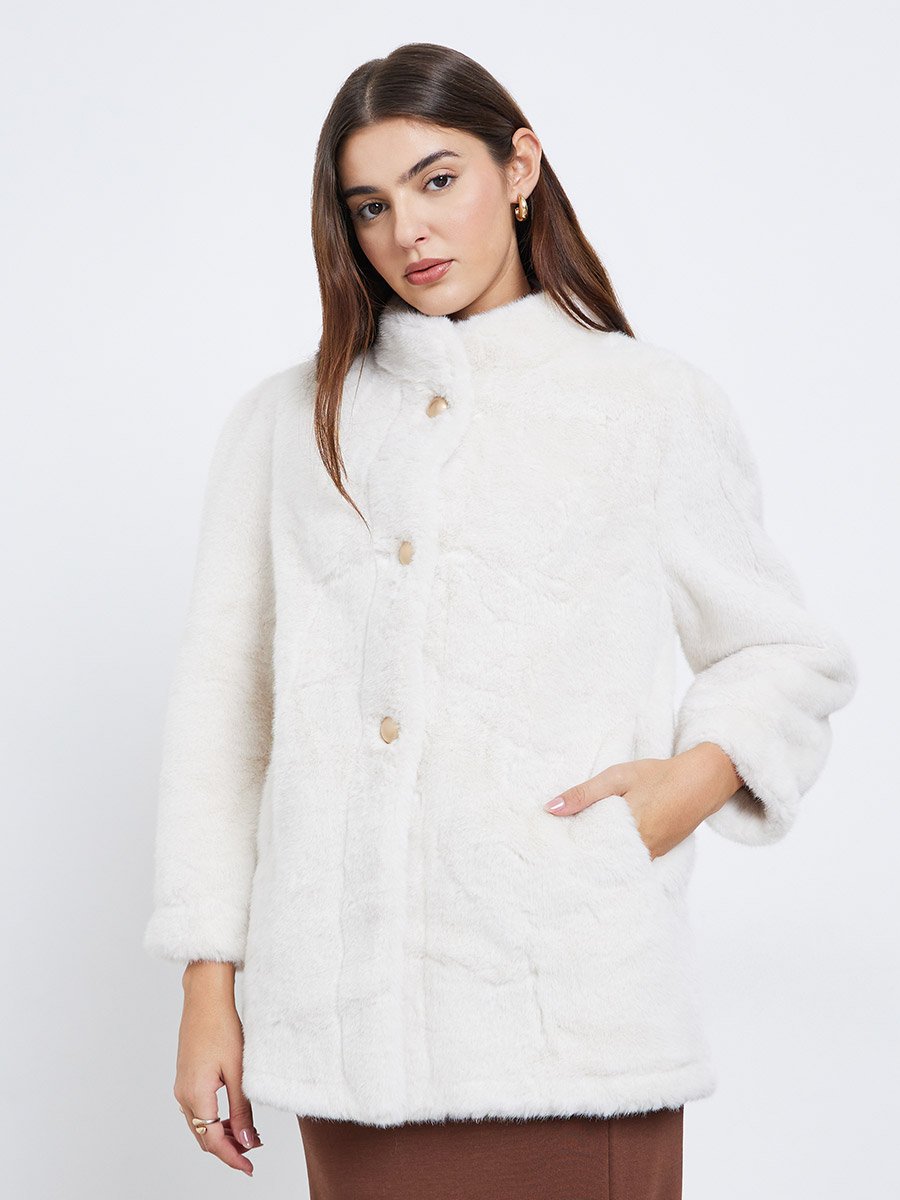 Off White Faux Fur Longline Coat