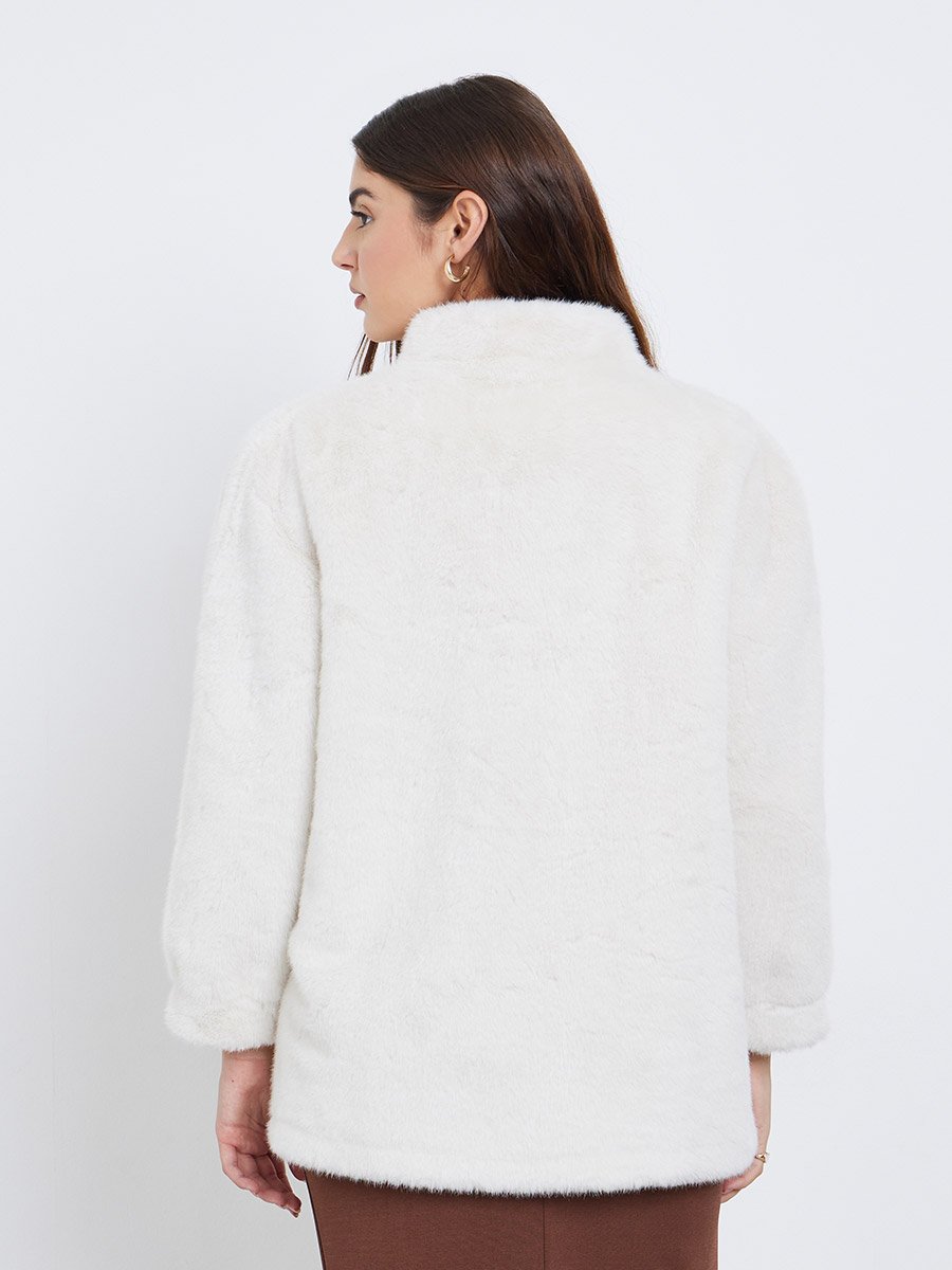 Off White Faux Fur Longline Coat