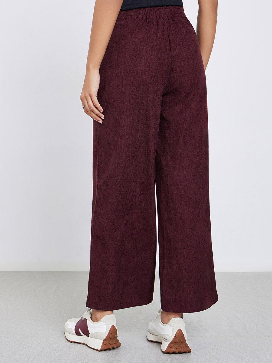 Burgundy Corduroy Wide Leg Trousers