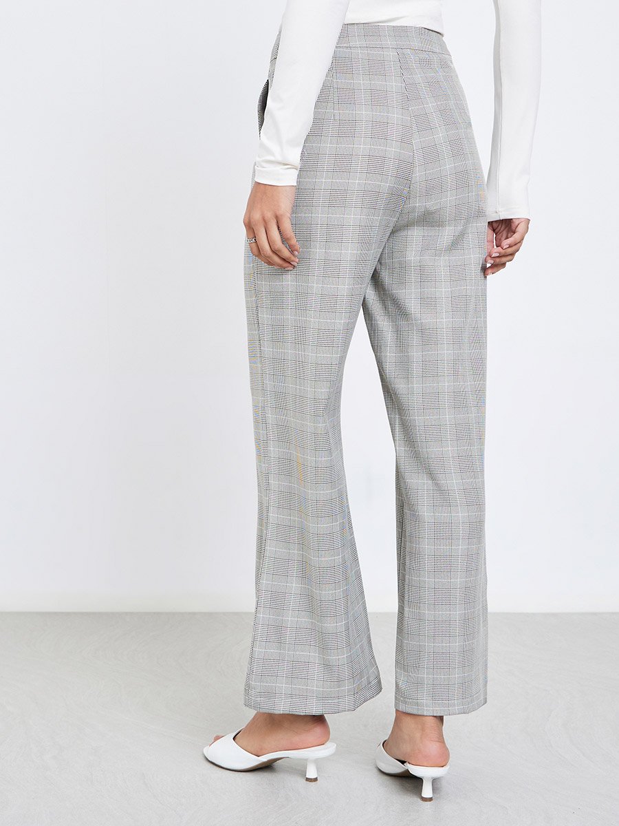 Women Checked Wide Leg Trousers