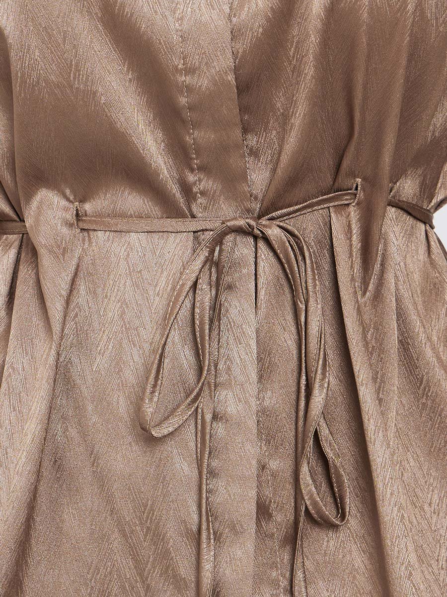 Brown Jacquard Satin Shirt with Tie String