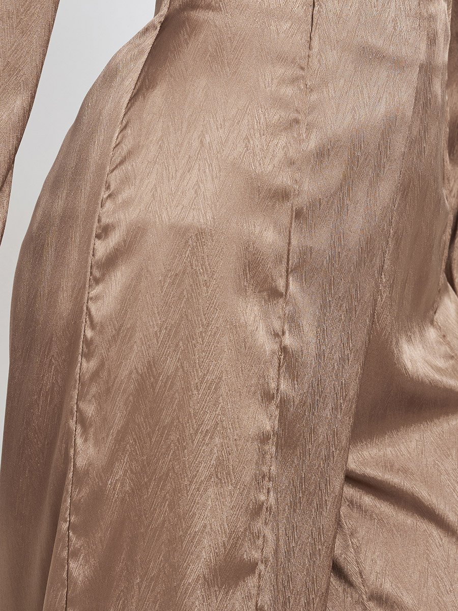 Brown Jacquard Wide Leg Trousers