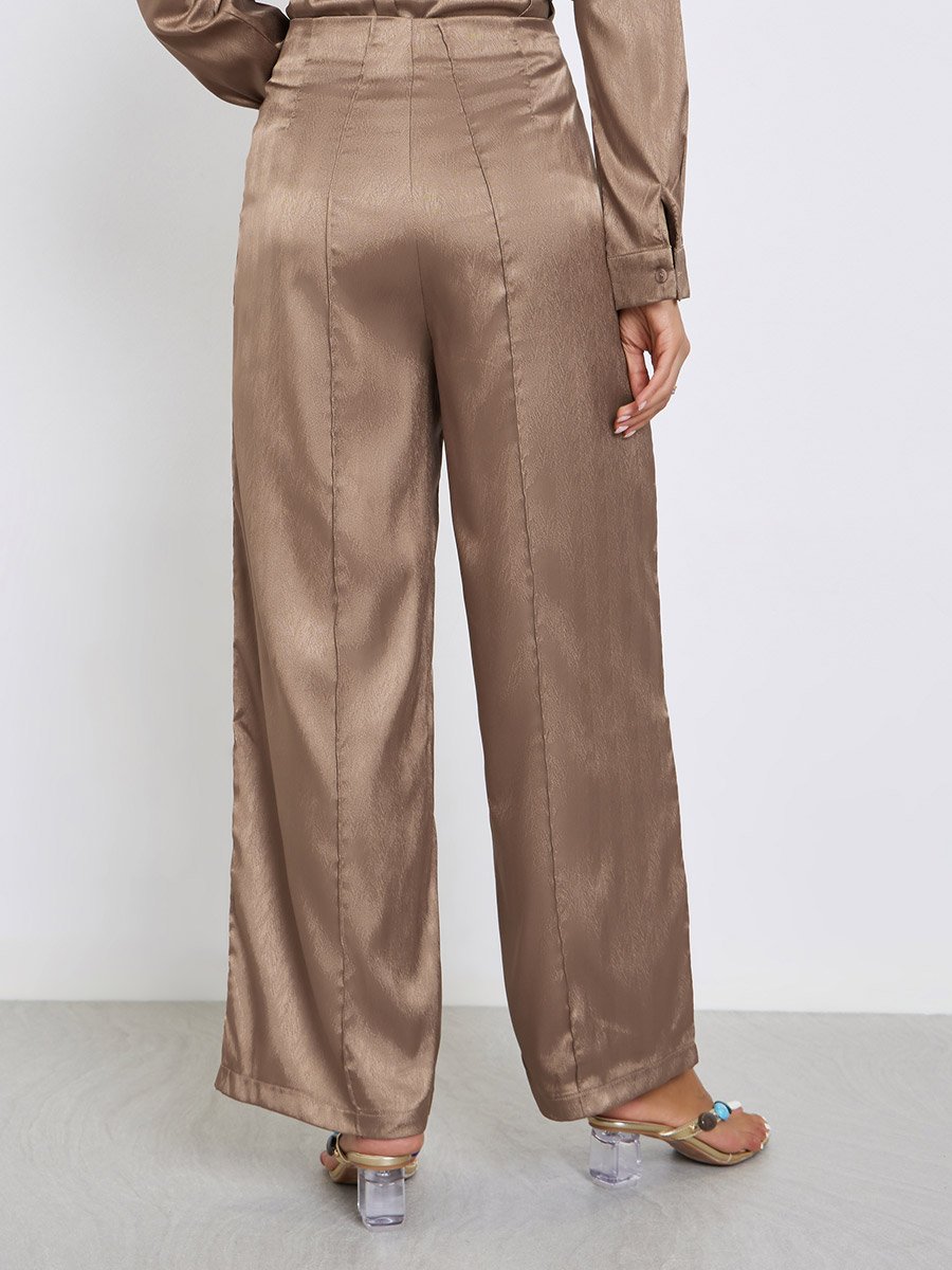 Brown Jacquard Wide Leg Trousers