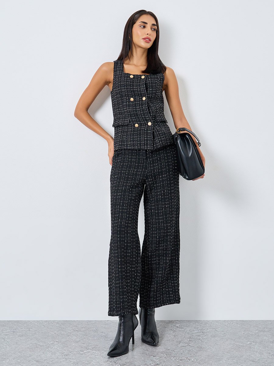 Black Tweed Square Neck Waistcoat