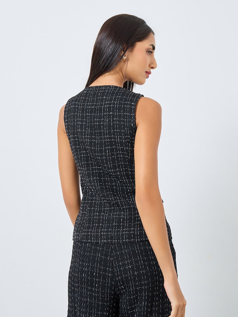 Black Tweed Square Neck Waistcoat