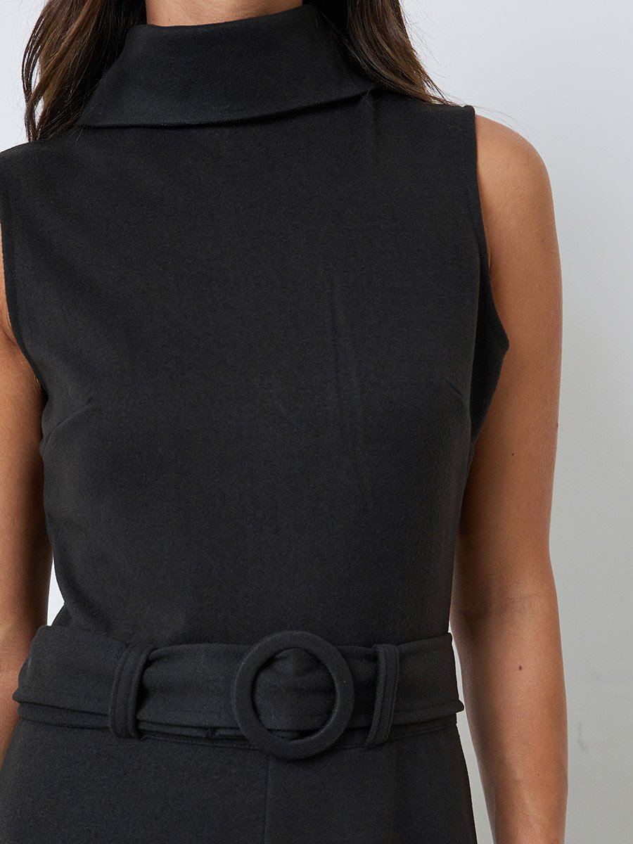 Black Sleeveless Belted A-Line Maxi Dress