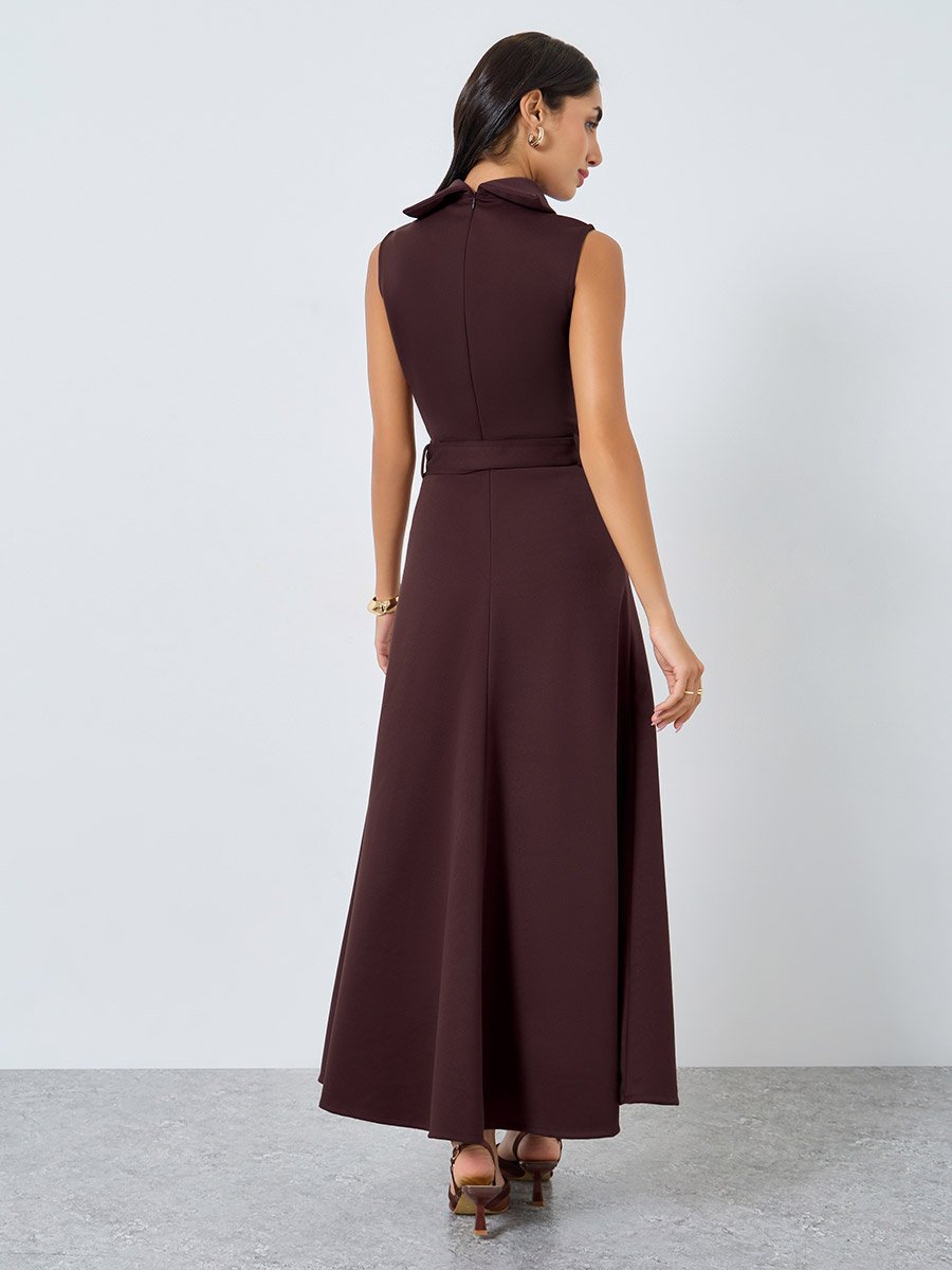 Brown Sleeveless A-Line Maxi Dress For Women at Bahrain | Styli
