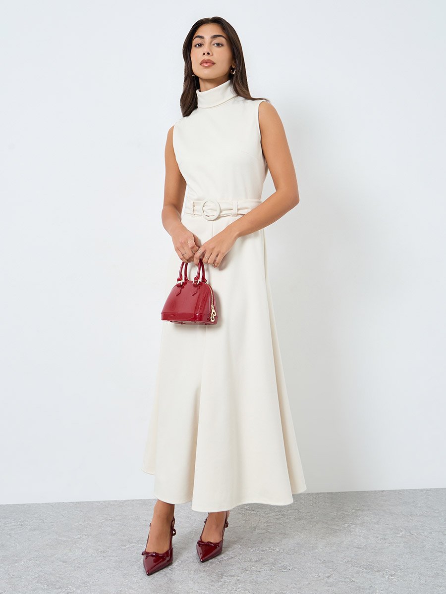 Cream Sleeveless A-Line Maxi Dress