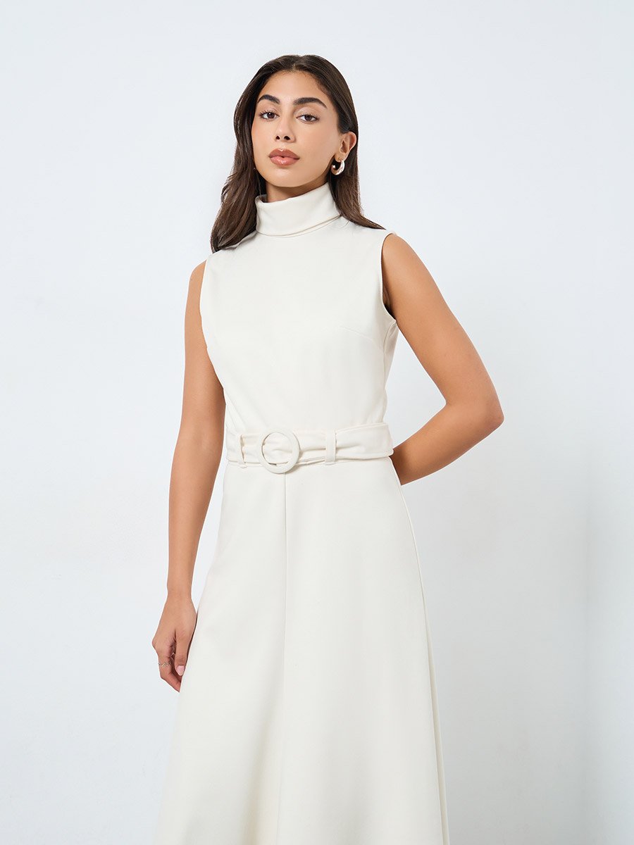 Cream Sleeveless A-Line Maxi Dress