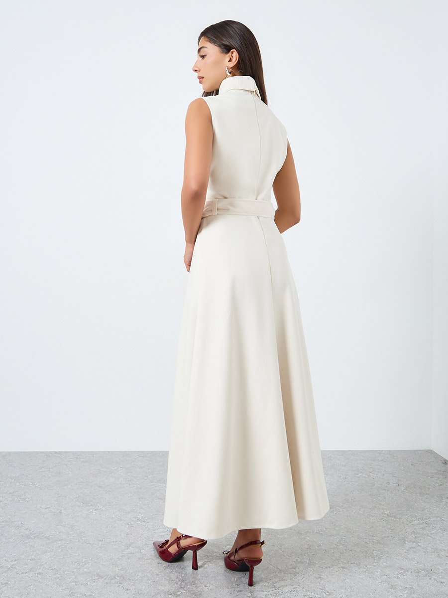 Cream Sleeveless A-Line Maxi Dress