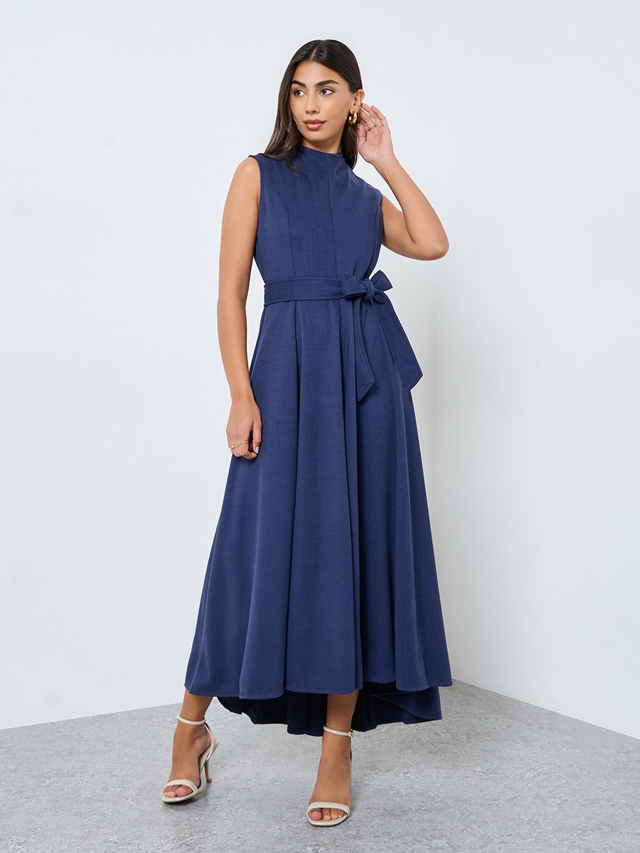 Navy Blue Sleeveless A-Line Maxi Dress