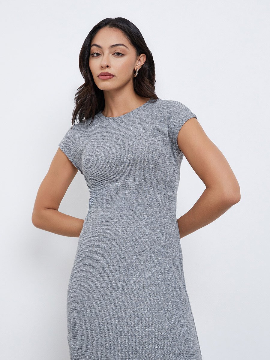 knit dress grey Emproved Cable Knit Sweater Dress - Oat main image 1