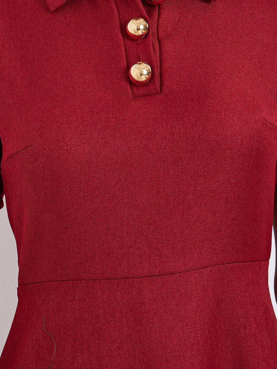 Red A-Line Maxi Dress with Short Sleeves