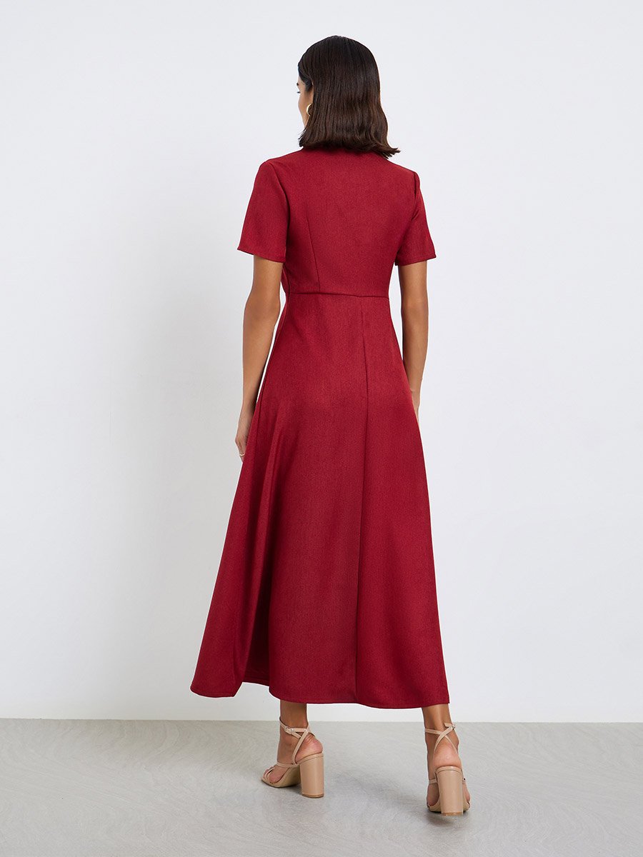 Red A-Line Maxi Dress with Short Sleeves