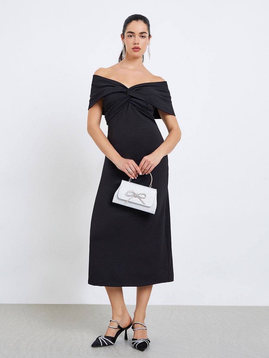 Black Twist-Front Sheath Midi Dress