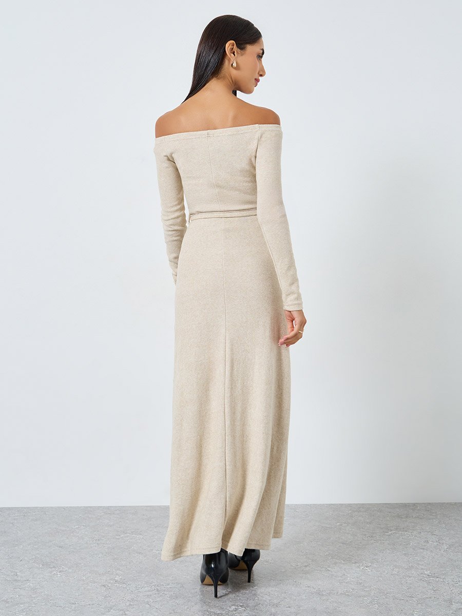 fitted lace wedding dress Mattie Long Sleeve Maxi Dress - Blue Grey main image 0