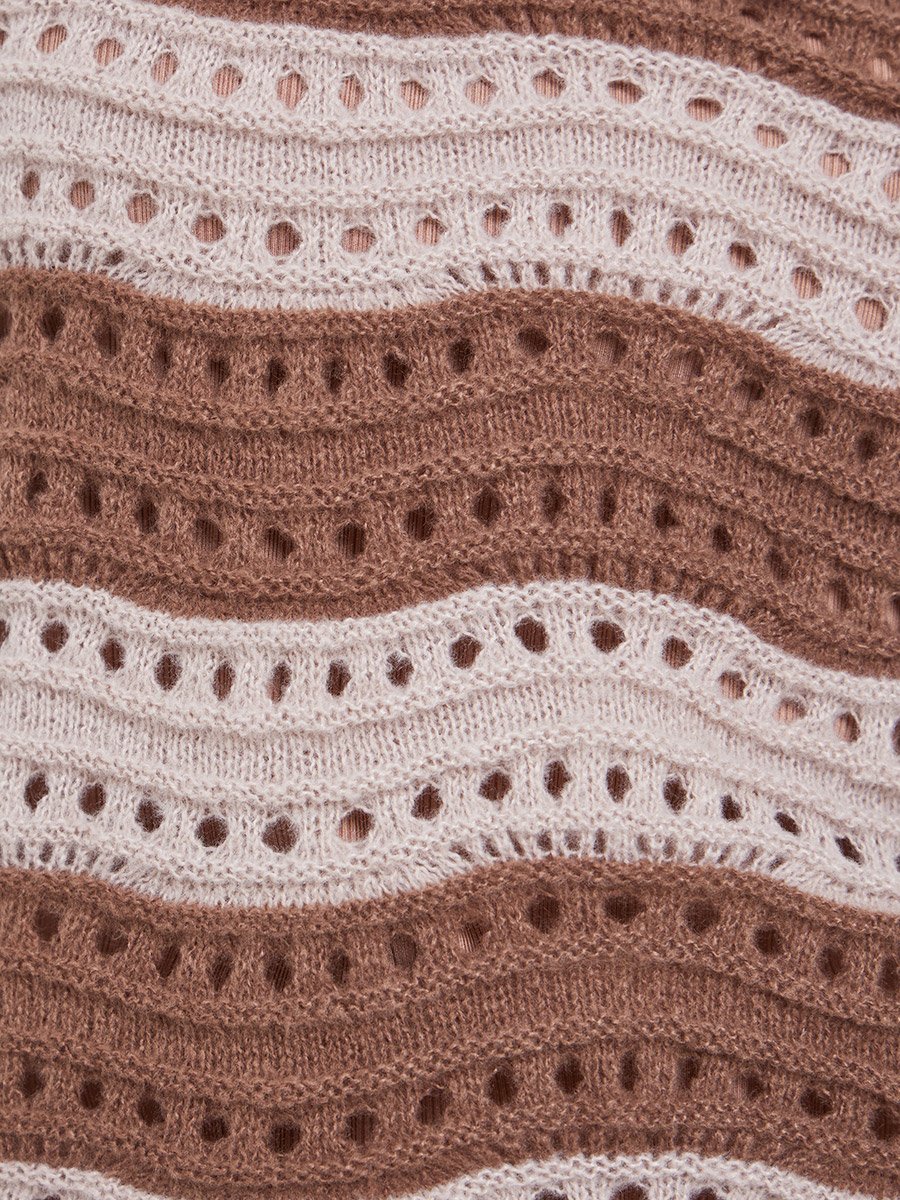 Brown Striped Hollow Knit Polo T-Shirt