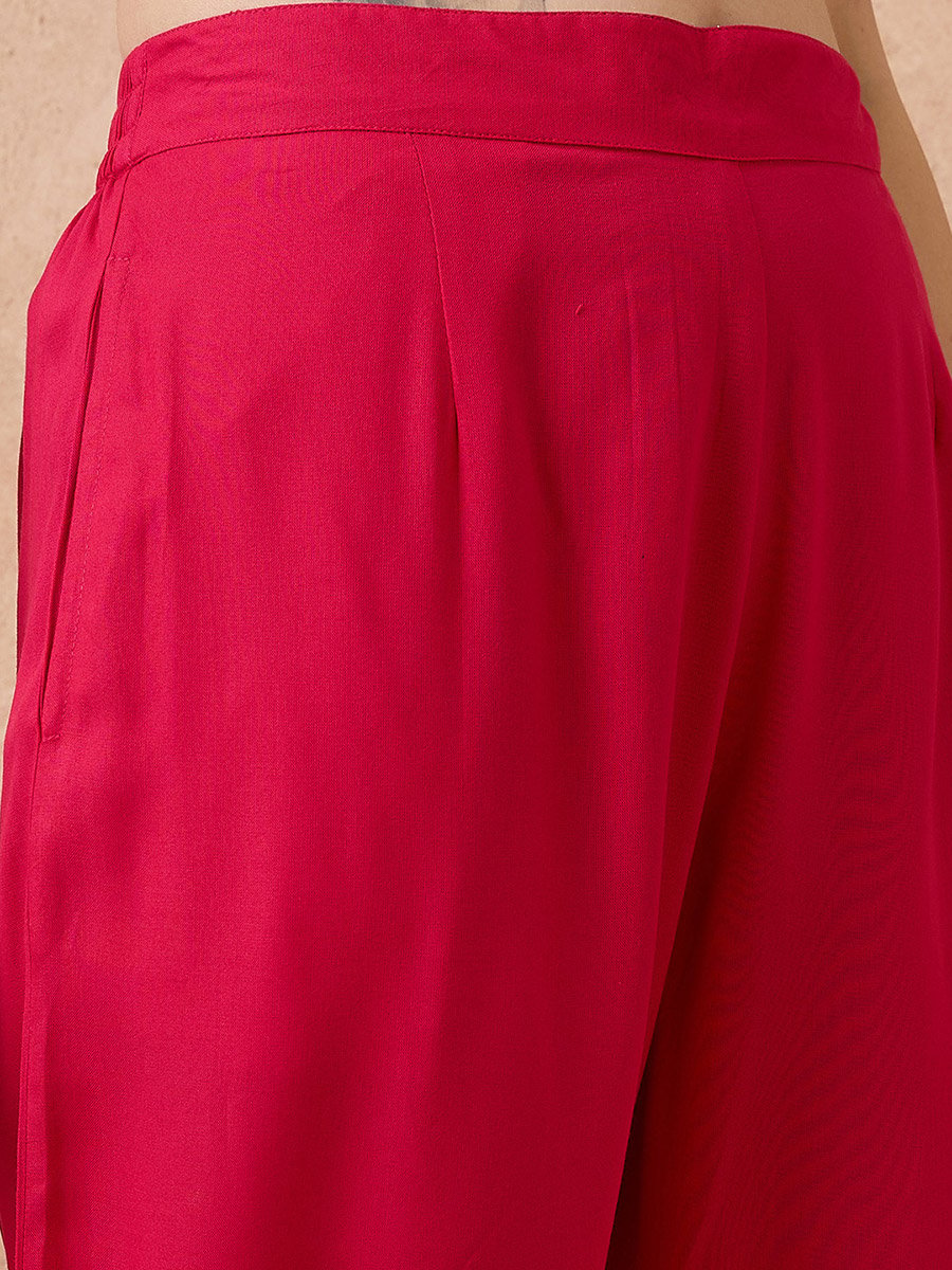 Red Lace Insert Peplum Top and Trousers Workwear Co-Ords
