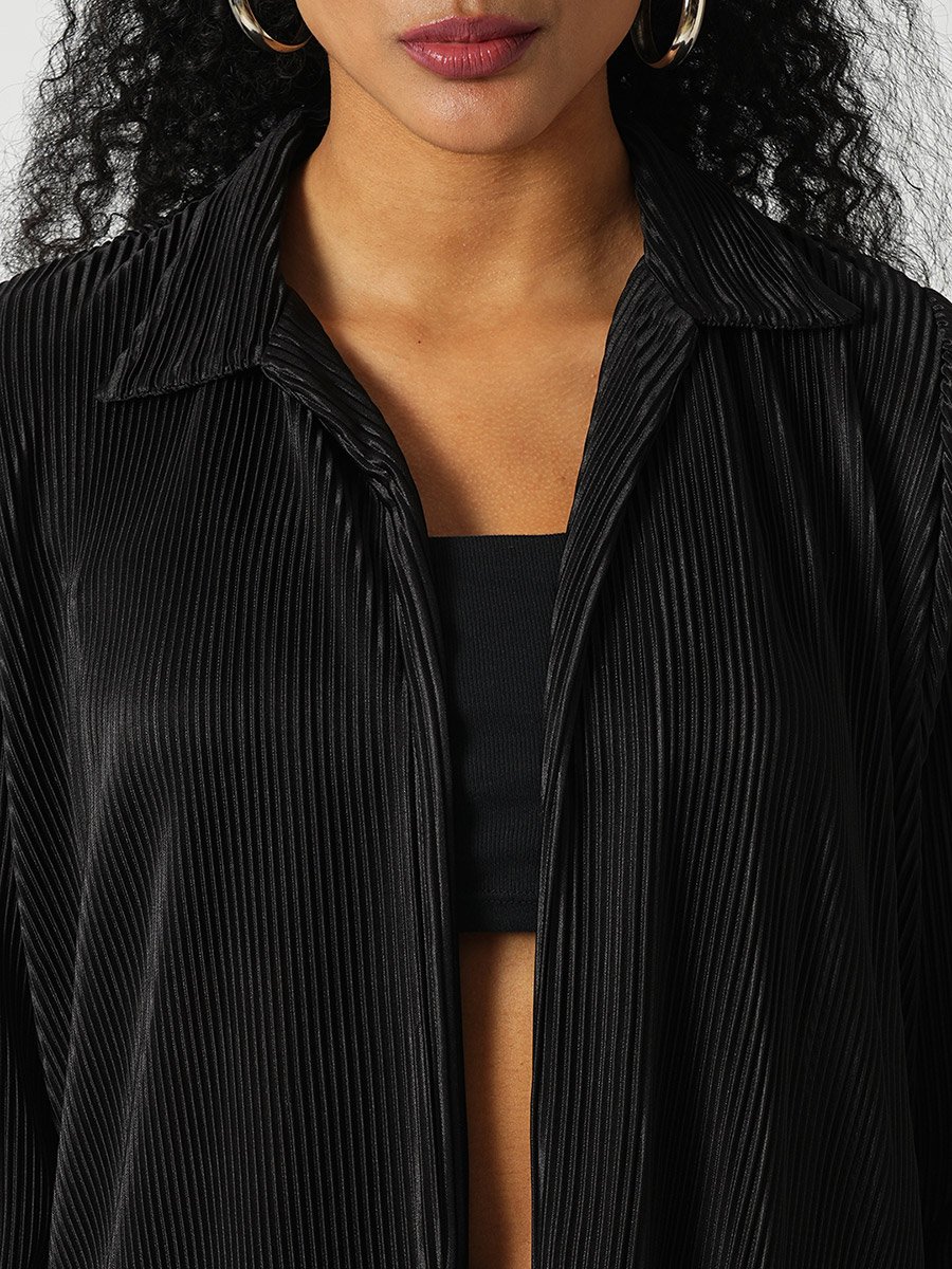 Black Accordion Plisse Shirt and Trousers Co-Ords