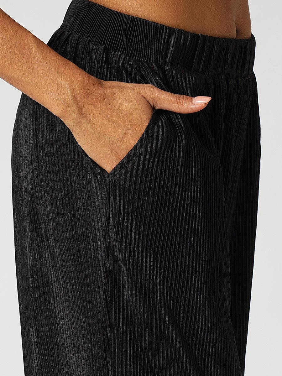 Black Accordion Plisse Shirt and Trousers Co-Ords