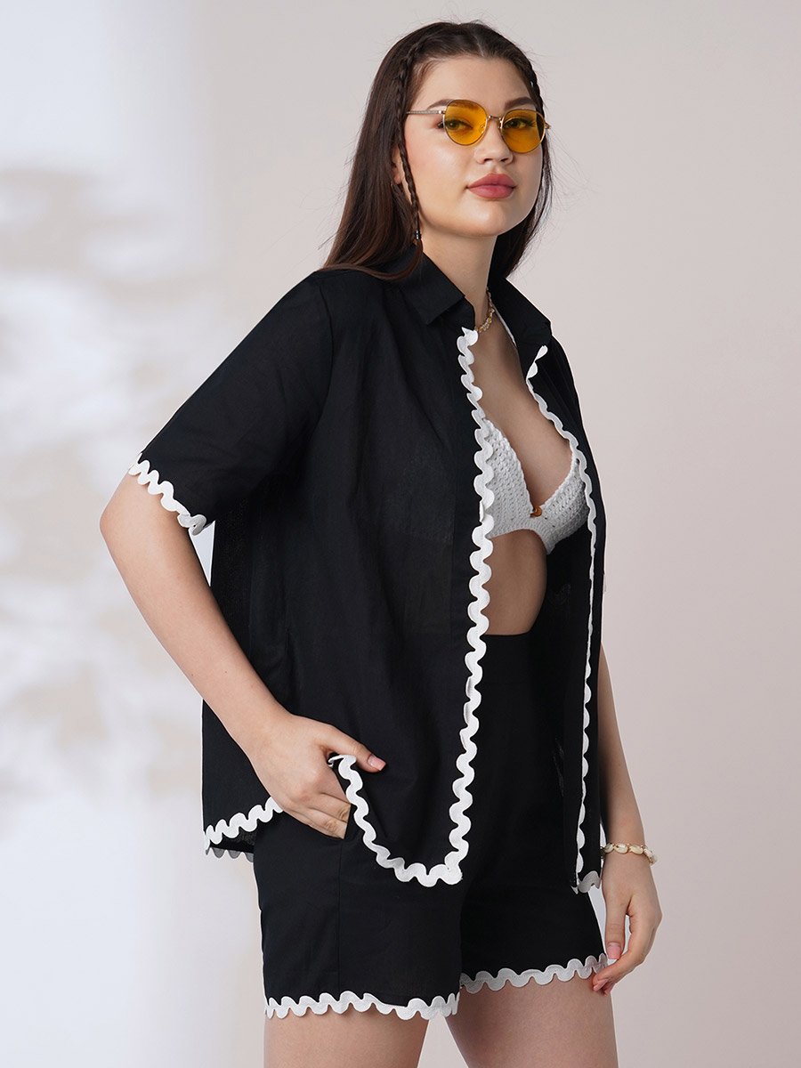 Black Lace Insert Shirt and Shorts Co-Ords