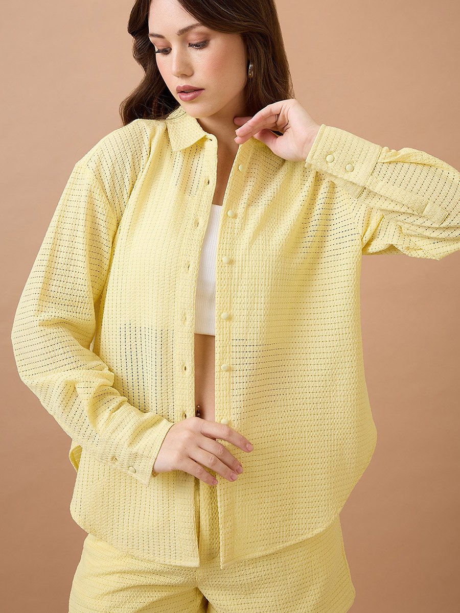Yellow Crochet Knit Shirt and Shorts Co-Ords