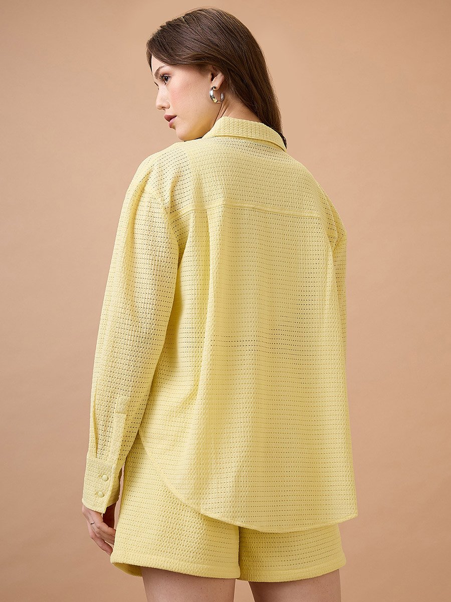Yellow Crochet Knit Shirt and Shorts Co-Ords