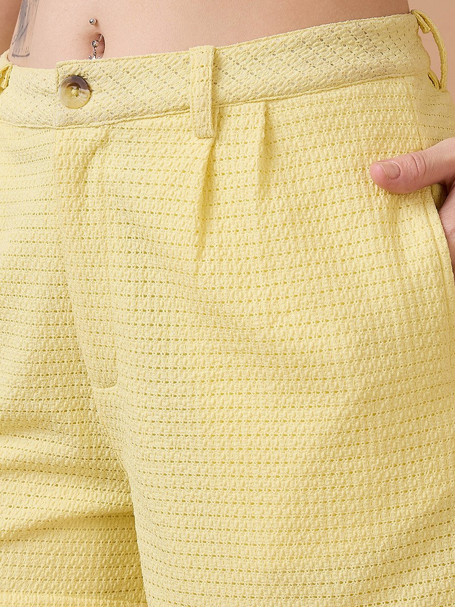 Yellow Crochet Knit Shirt and Shorts Co-Ords