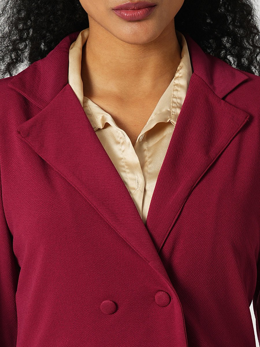 Maroon Stretchable Crop Blazer and Trousers Workwear Co-Ords
