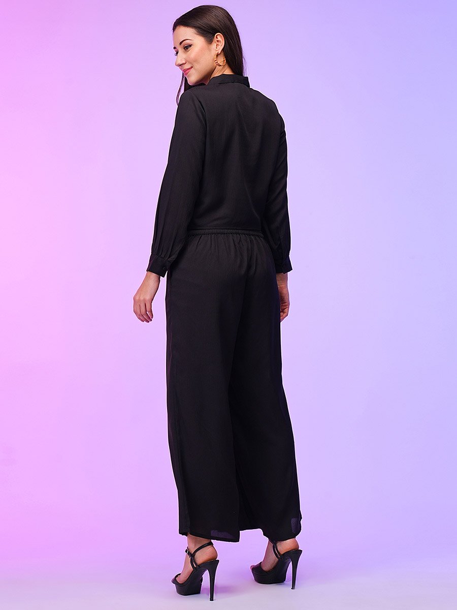 Black Front Tie Up Shirt and Palazzos Co-Ords