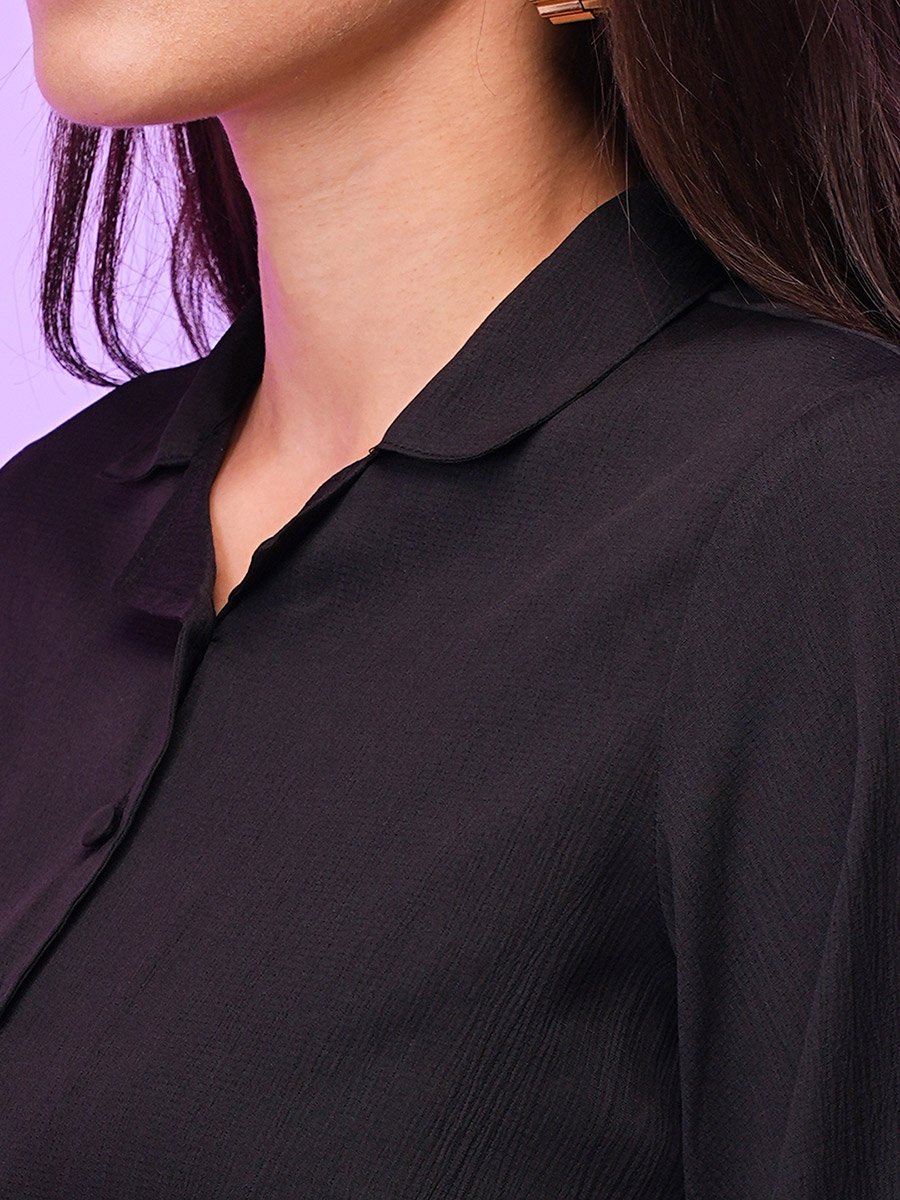 Black Front Tie Up Shirt and Palazzos Co-Ords