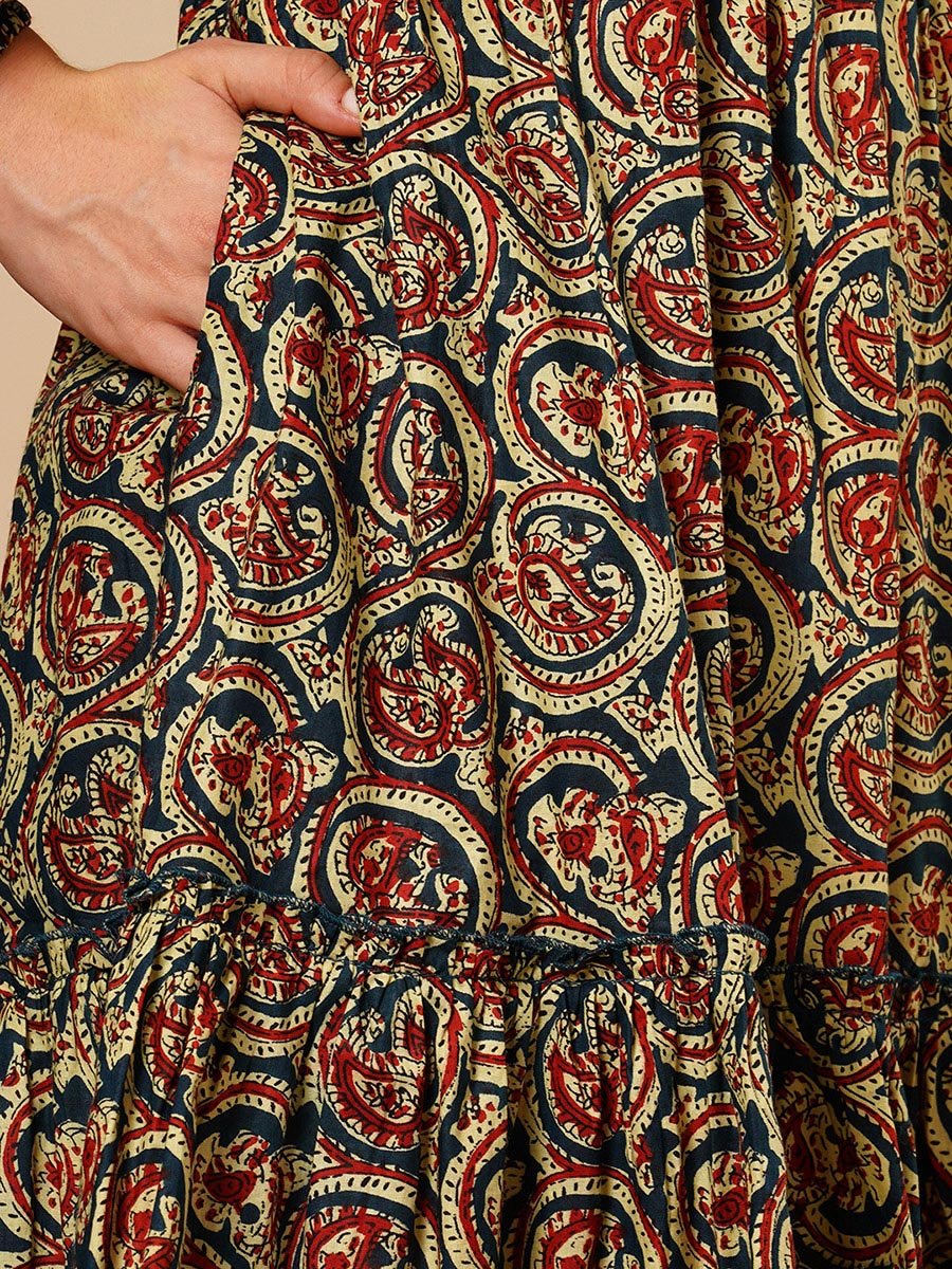 Multi Square Neck Ethnic Motifs Fusion Mini Dress