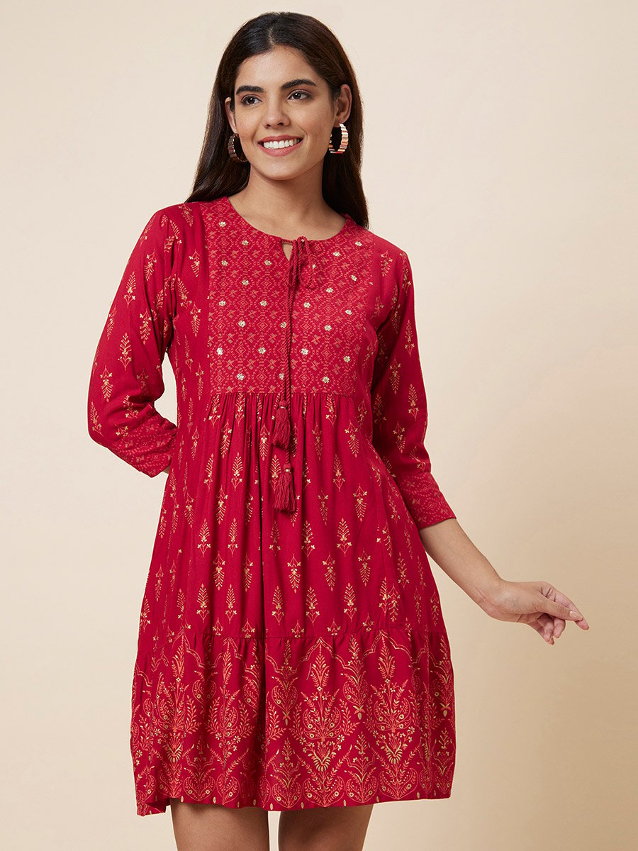 Red Sequin Printed Mini Dress
