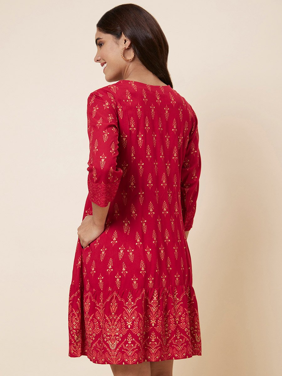 Red Sequin Printed Mini Dress