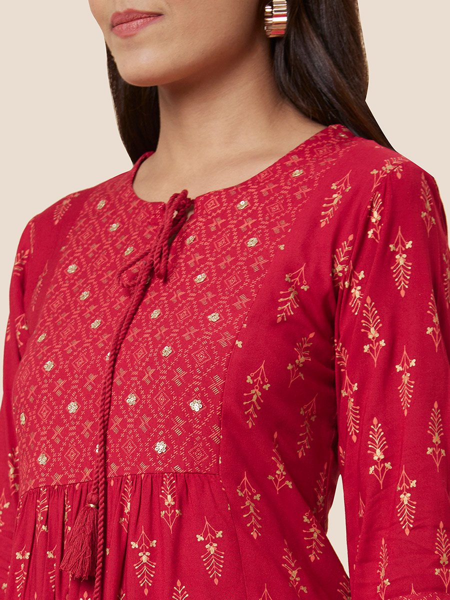 Red Sequin Printed Mini Dress