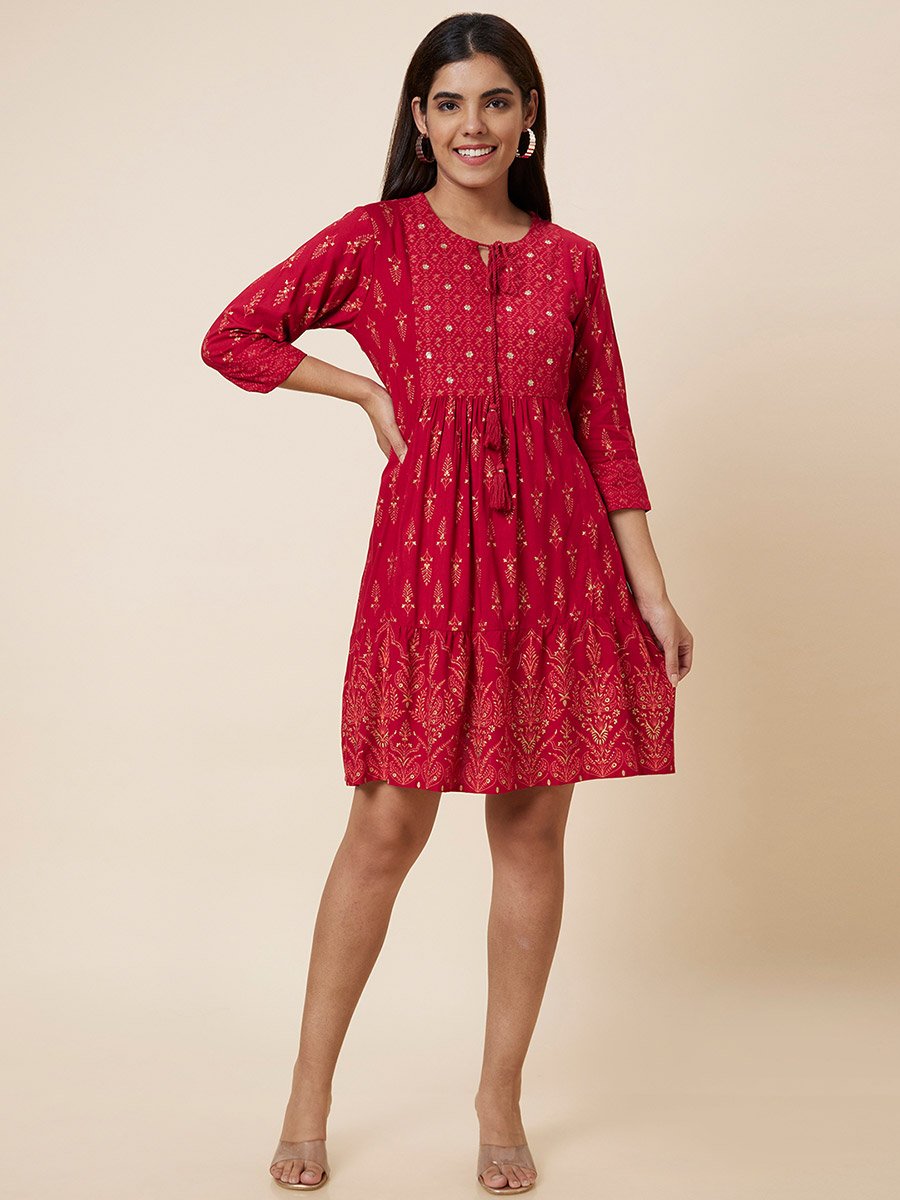 Red Sequin Printed Mini Dress