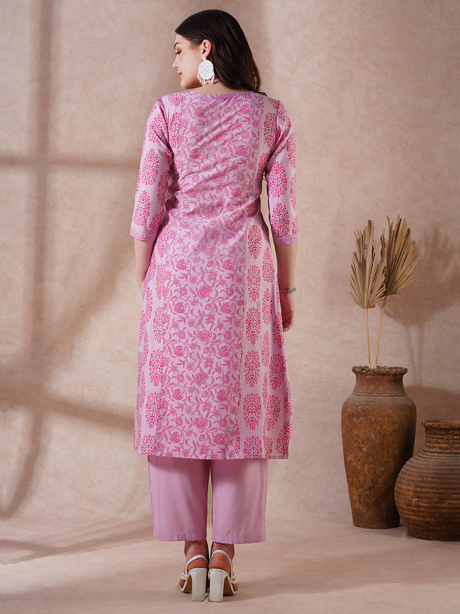 Pink High-Low Hem Kurta and Pants Set