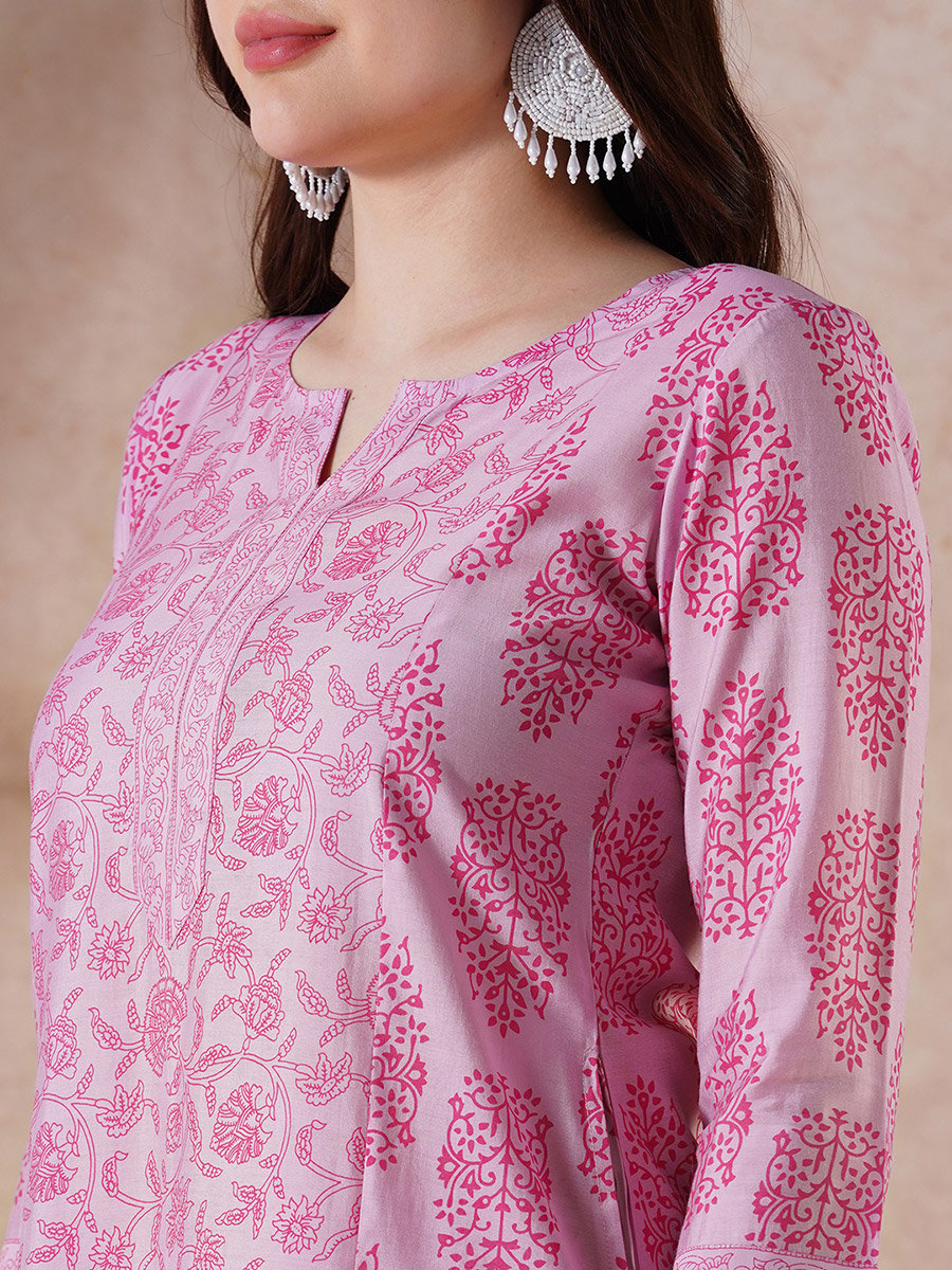 Pink High-Low Hem Kurta and Pants Set