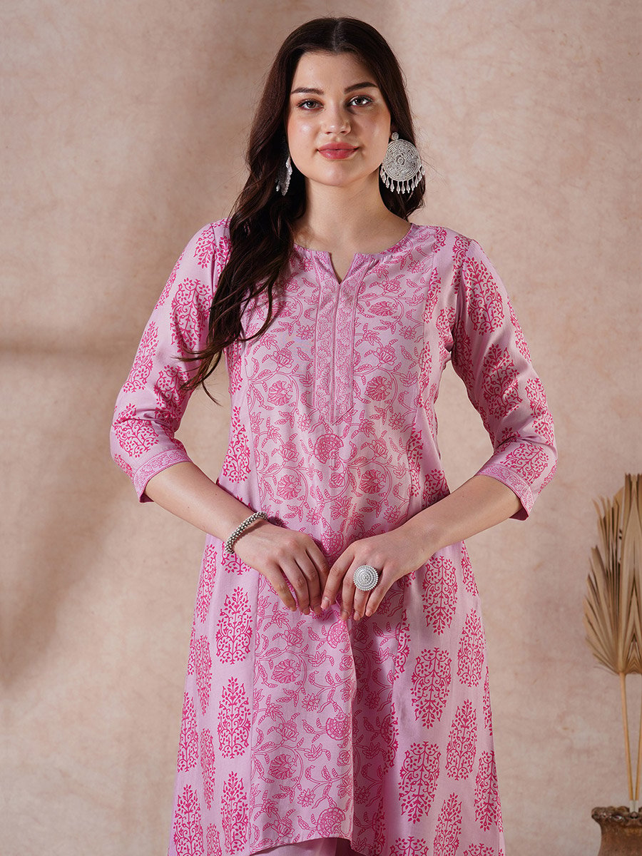 Pink High-Low Hem Kurta and Pants Set