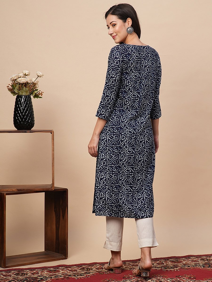 Blue Bandhani Print Straight Kurta