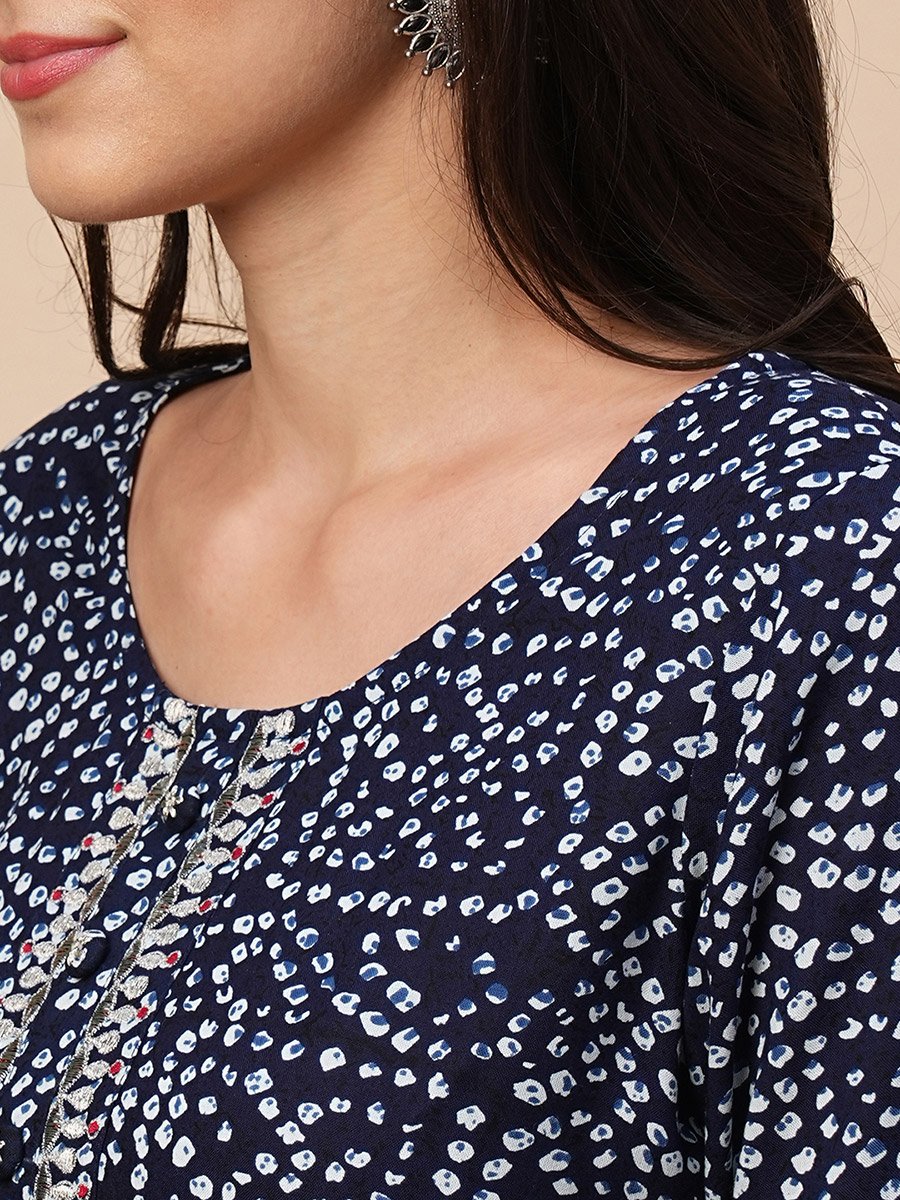 Blue Bandhani Print Straight Kurta